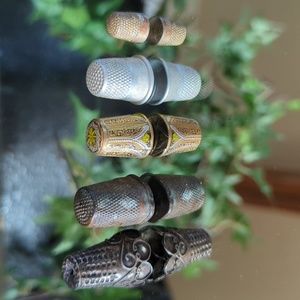 Vintage Thimble Lot Set of 5 All Non-Magnetic Metals Sewing Needle